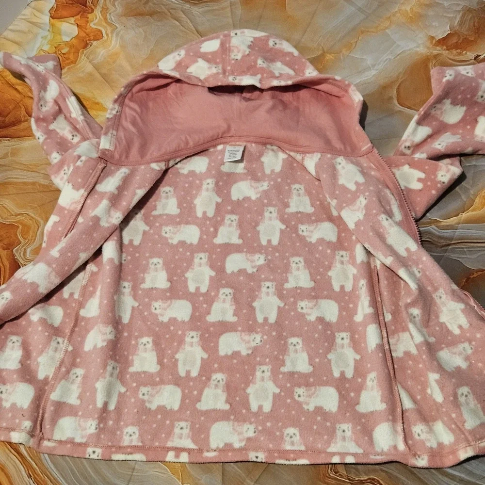 Gymboree Girls Size 12 Pink Polar Bear Fleece Hooded Zip Jacket